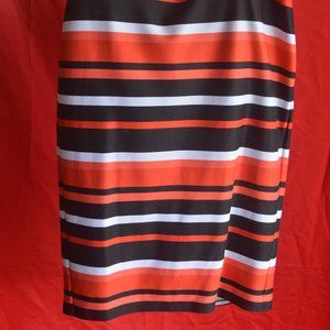 NYCC Size Small Black, Orange and white Striped Midi Skirt